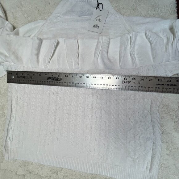 New Project Naadam White Mock neck Cable Knit Chunky Ruffle Sweater Women Large - Picture 6 of 10